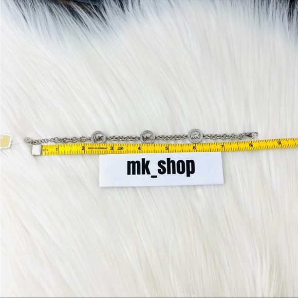 Michael Kors Fulton Logo Bracelet Silver Steel Chain Crystals - Picture 7 of 9